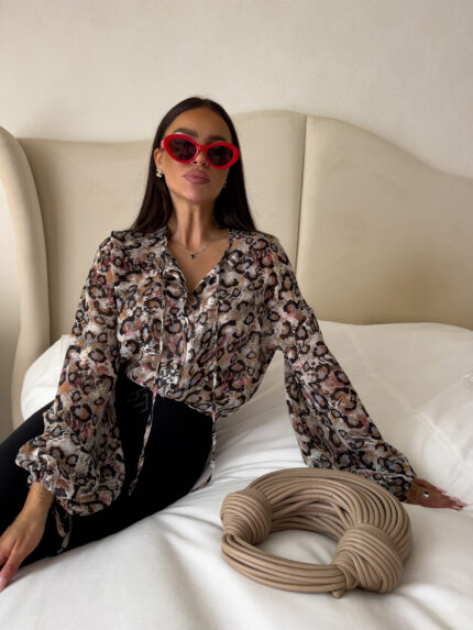 Bluzka LISBONA wiskoza panterka - czarno-beżowa