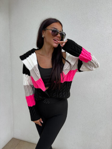 Sweter BOMBERKA KAPTUR pasy – czarna