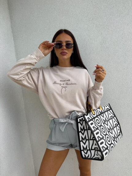 Dekatyzowana bluza GOODNESS - jasny beż