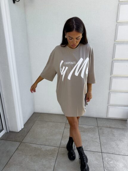Tuniko sukienka t-shirt COLA -  beż