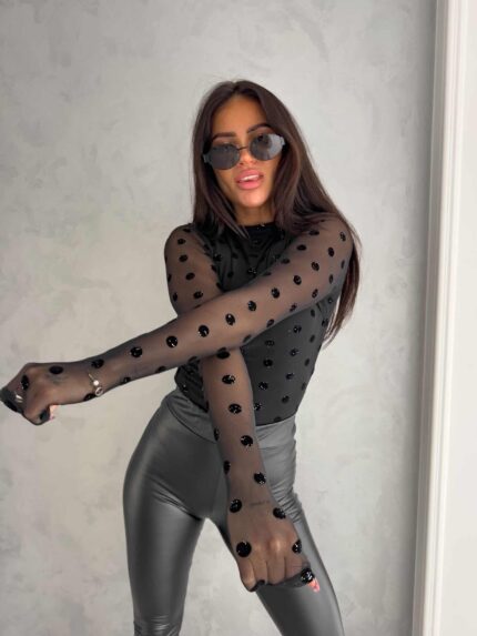Bluzka SABRINA kropeczki lurex - czarna