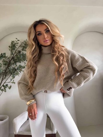 Sweter golf LAVER - beżowy